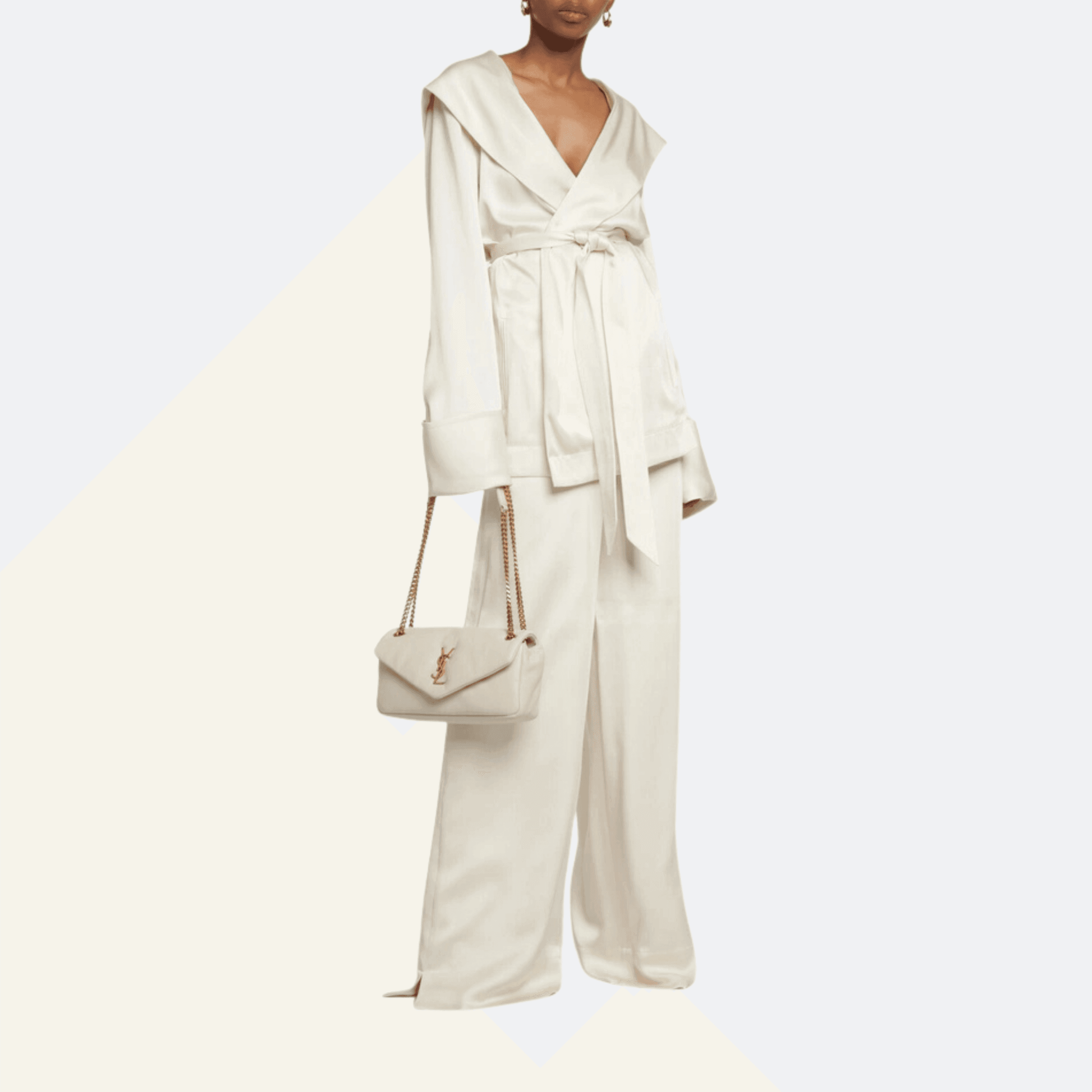 Saint Laurent (YSL) Calypso Leather Shoulder Bag - White alternate