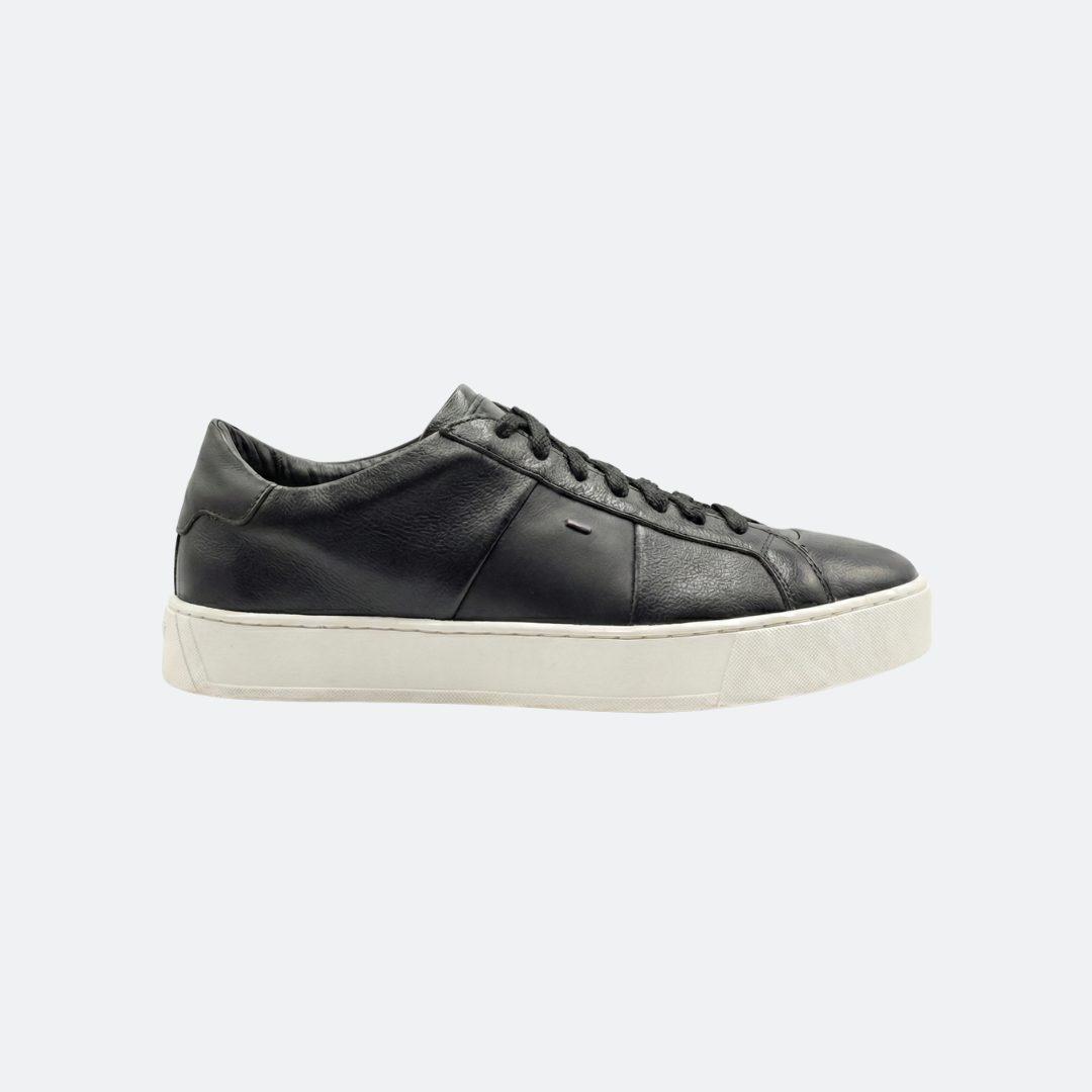 Santoni All Black Men Leather Sneakers