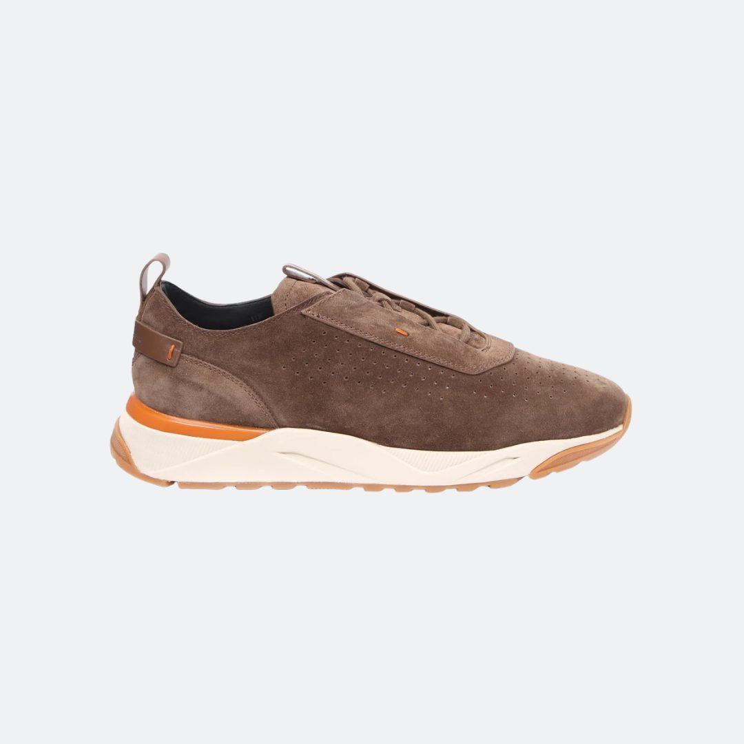 Santoni Brown Suede Men Sneakers
