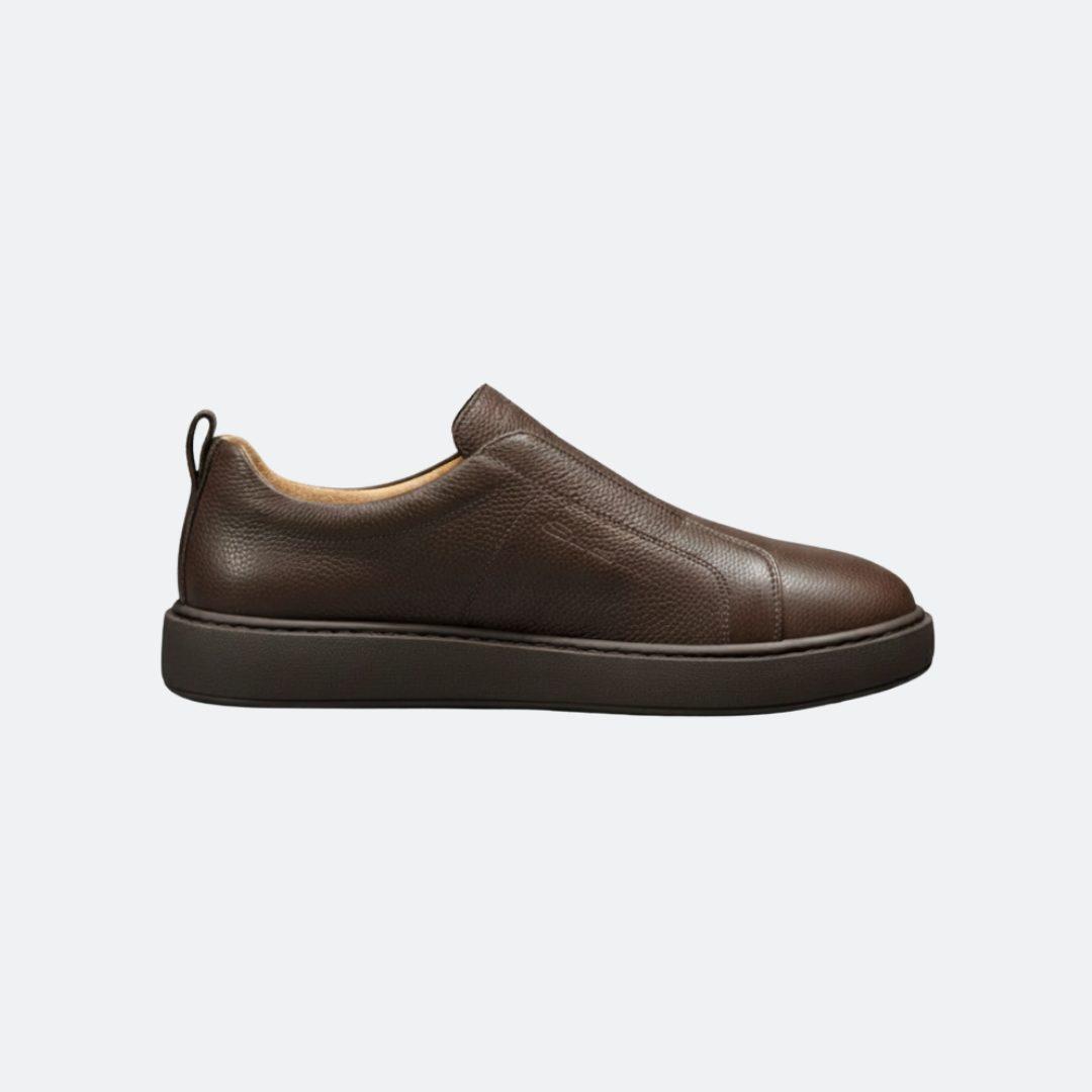 Santoni Dark Brown Slip-on Leather Men Sneakers