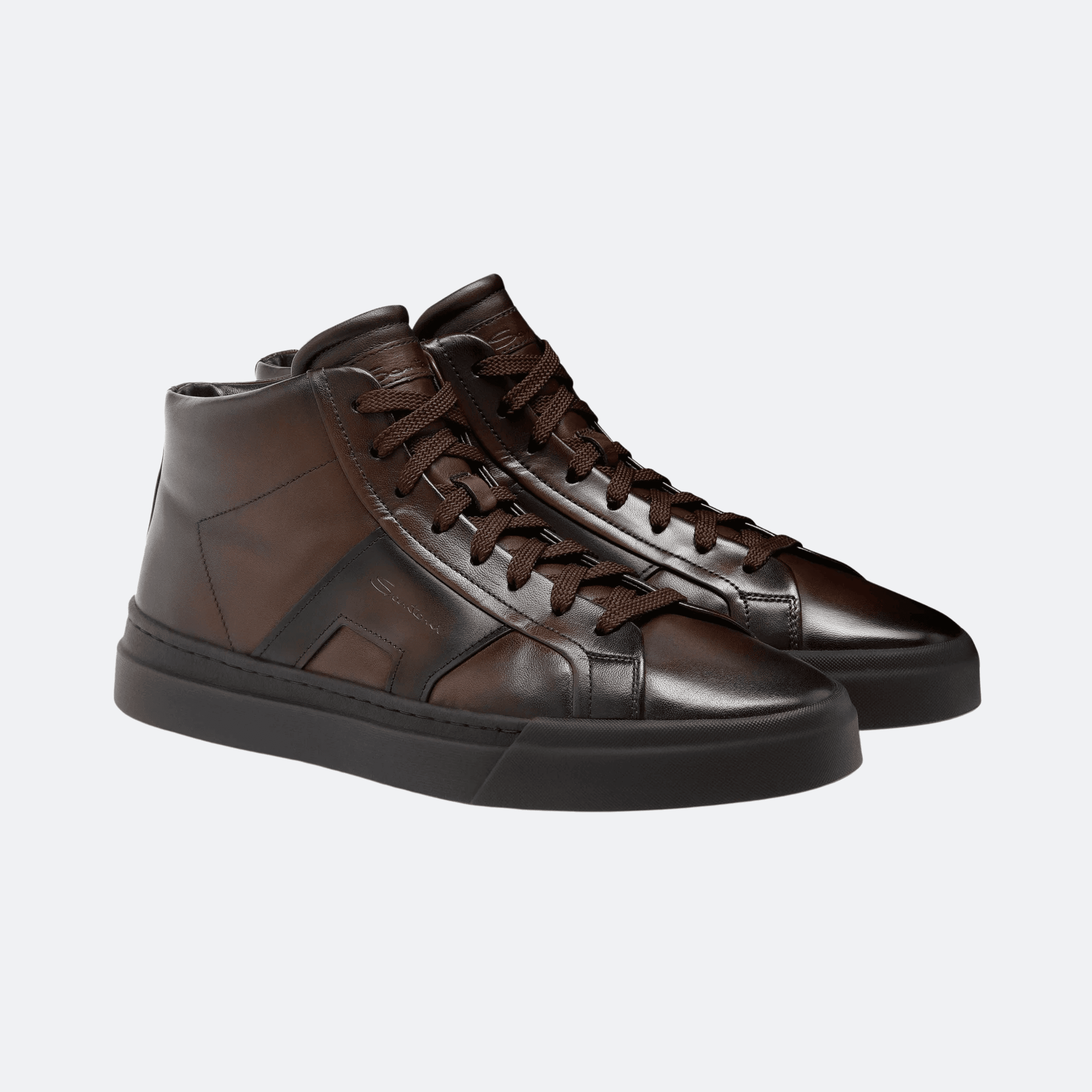 Santoni Double Buckle Leather Sneakers - Dark Brown alternate