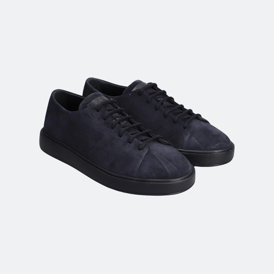 Santoni Laced-On Navy Blue Suede Men Sneakers alternate