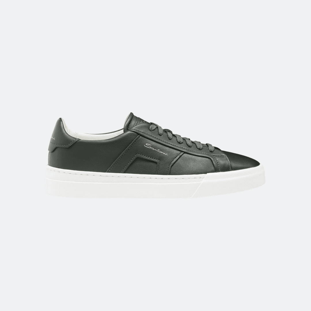 Santoni Leather Khaki Leather Men Sneakers