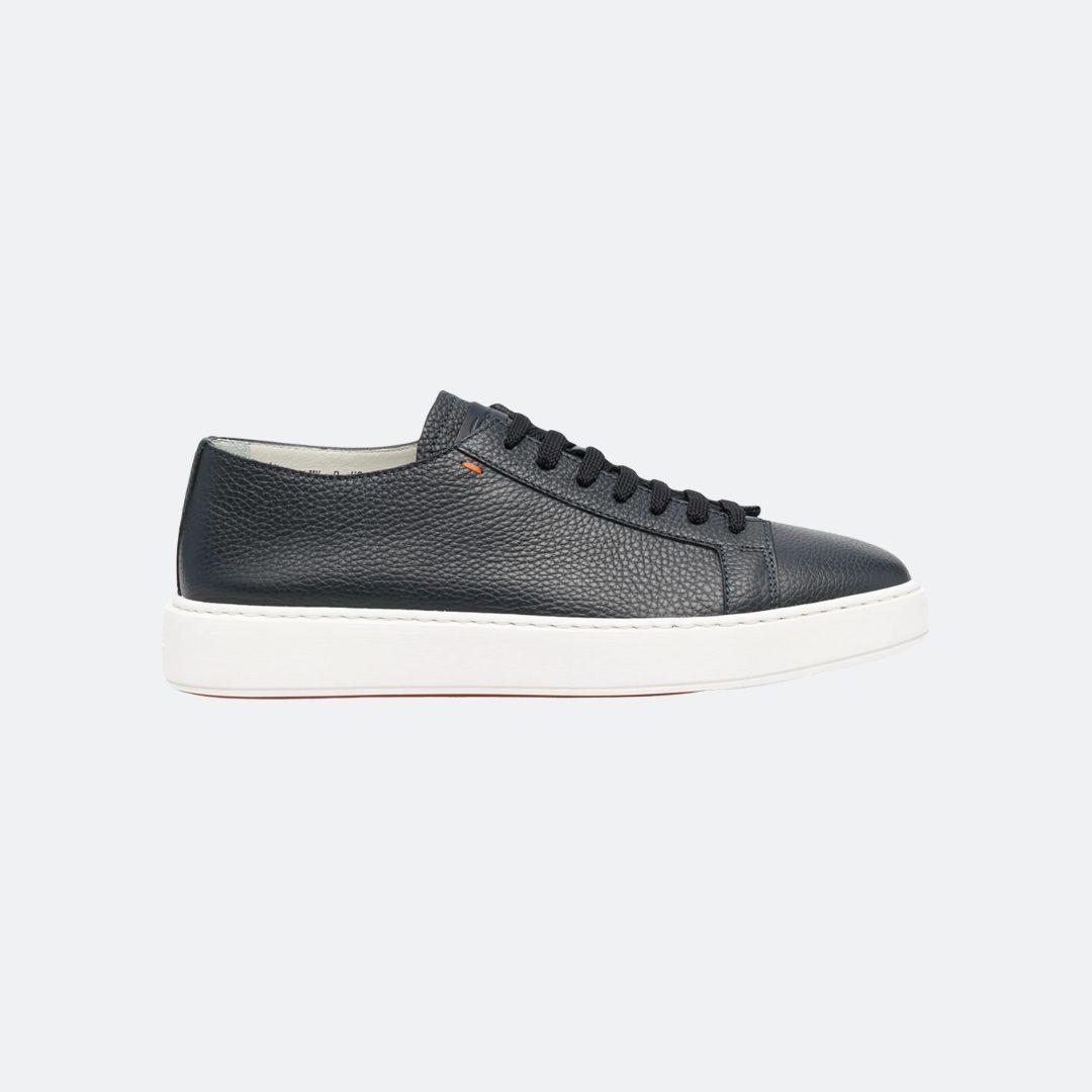 Santoni Low Top Leather Navy Blue Men Sneakers