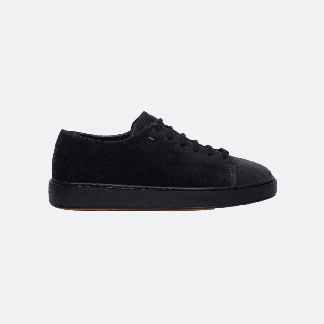 Santoni Low-Top Suede Navy Blue Men Sneakers