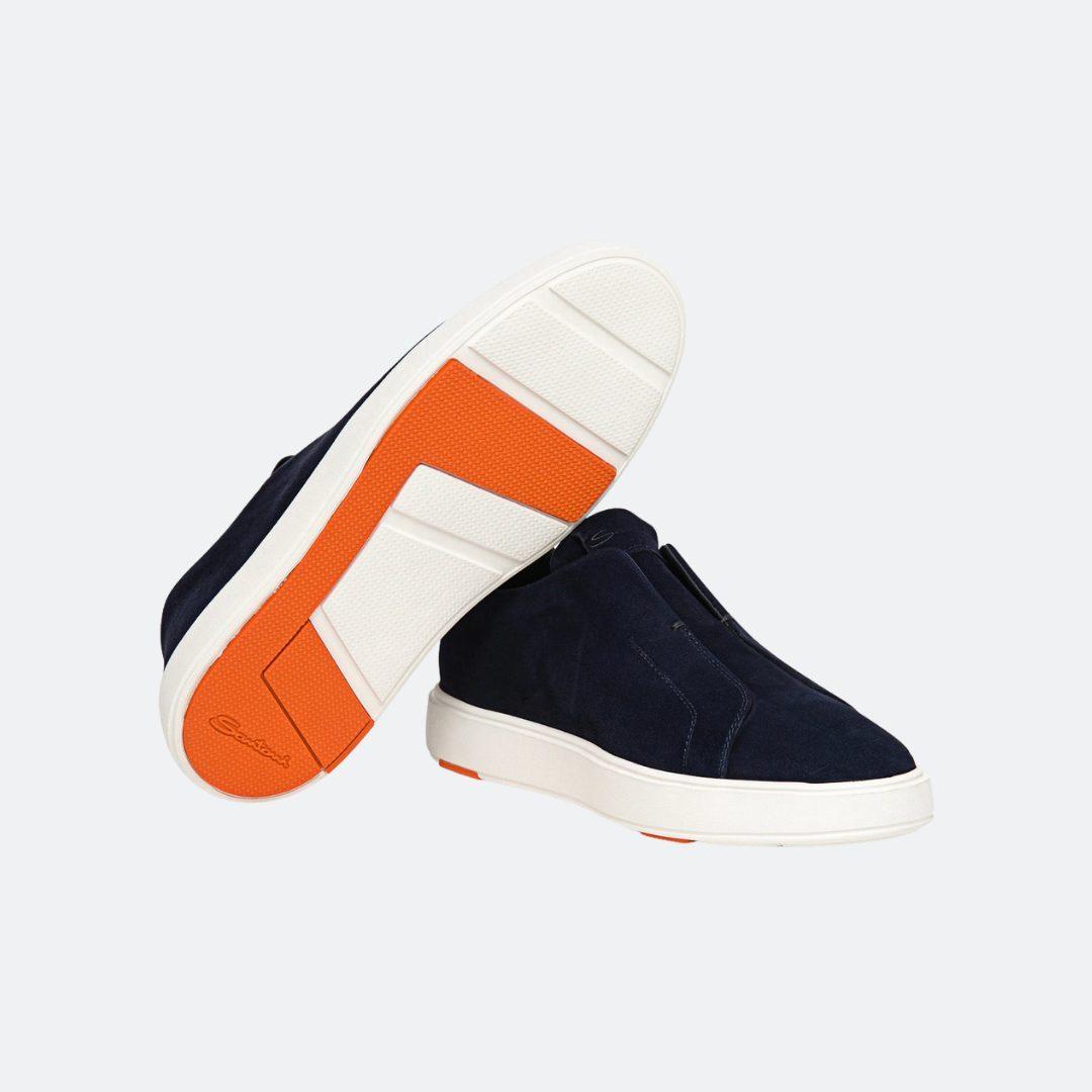 Santoni Navy Blue Suede Men Sneakers alternate