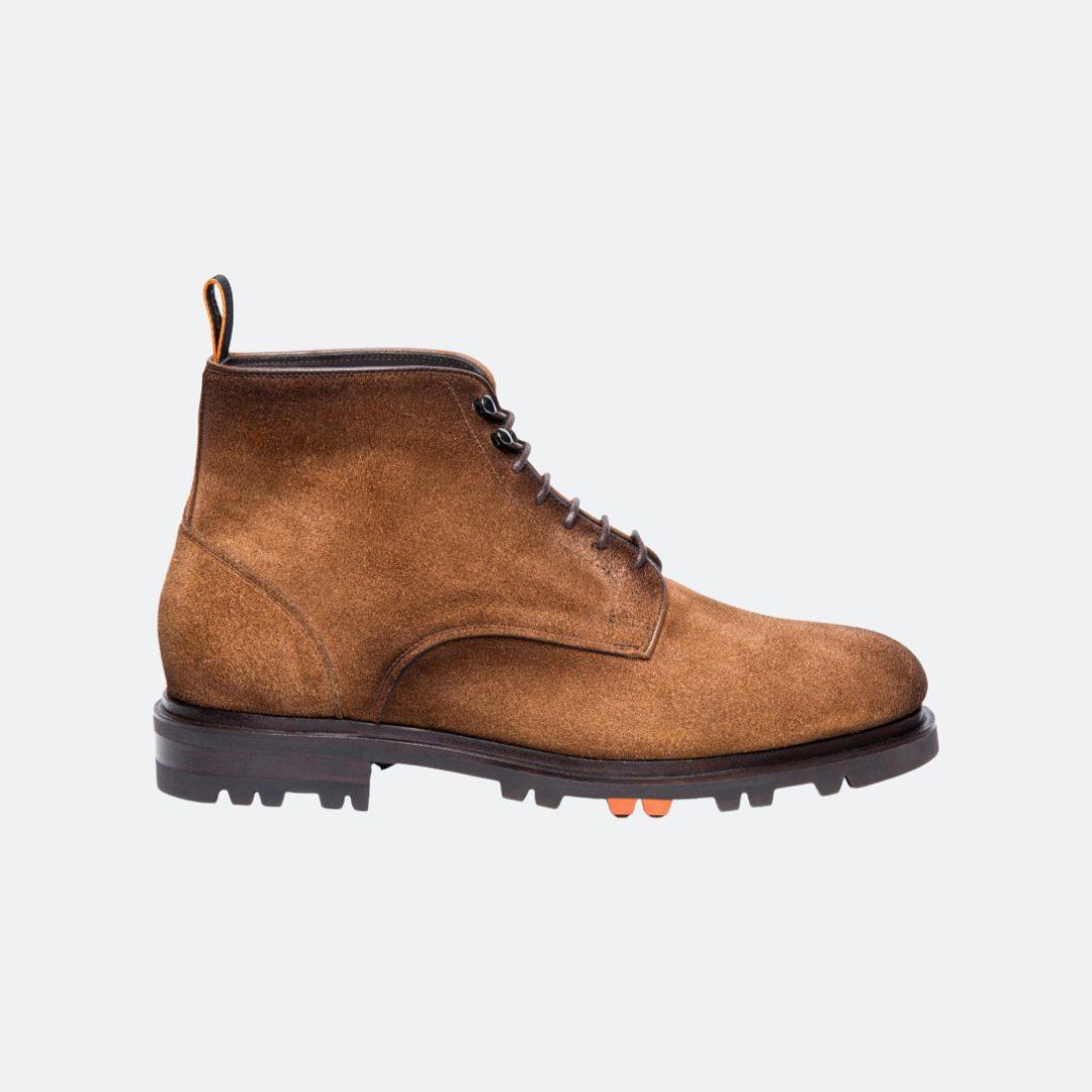 Santoni Suede Lace-Up Brown Men Boots