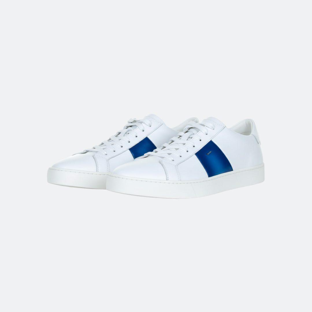 Santoni White-Blue Men Leather Sneakers alternate