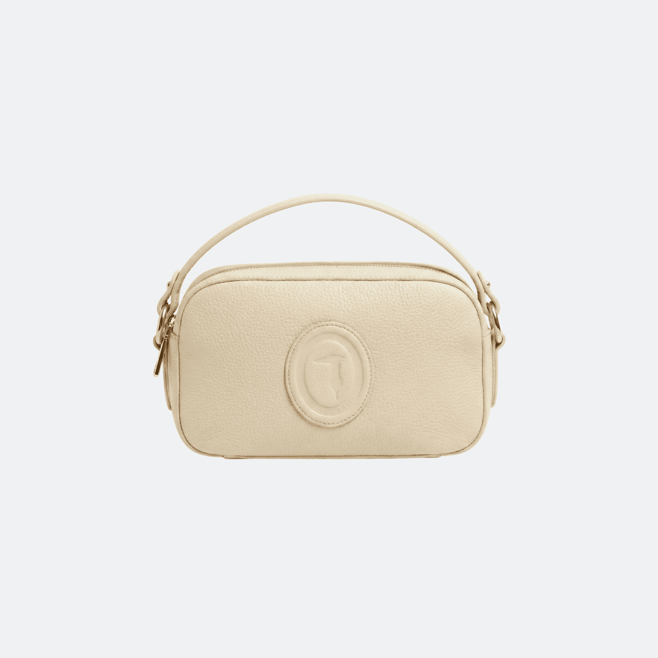 Trussardi Leather Camera Shoulder Bag with Embossed Logo - Cream