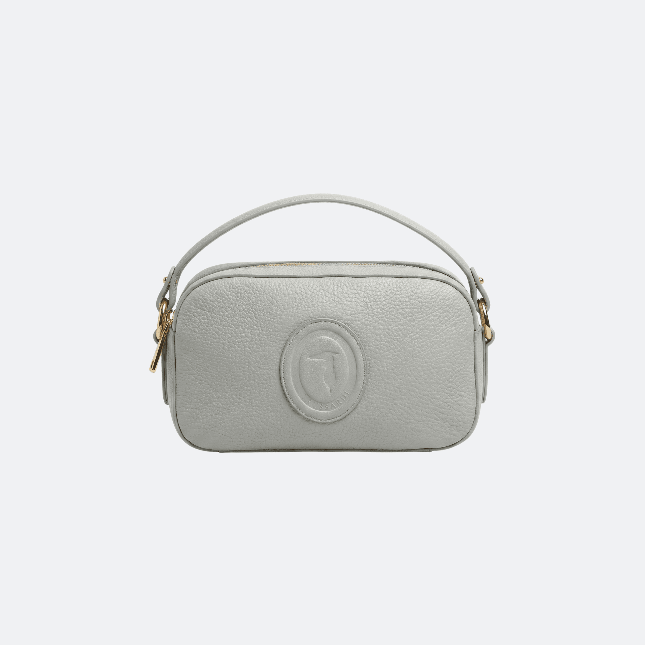 Trussardi Leather Camera Shoulder Bag with Embossed Logo - White