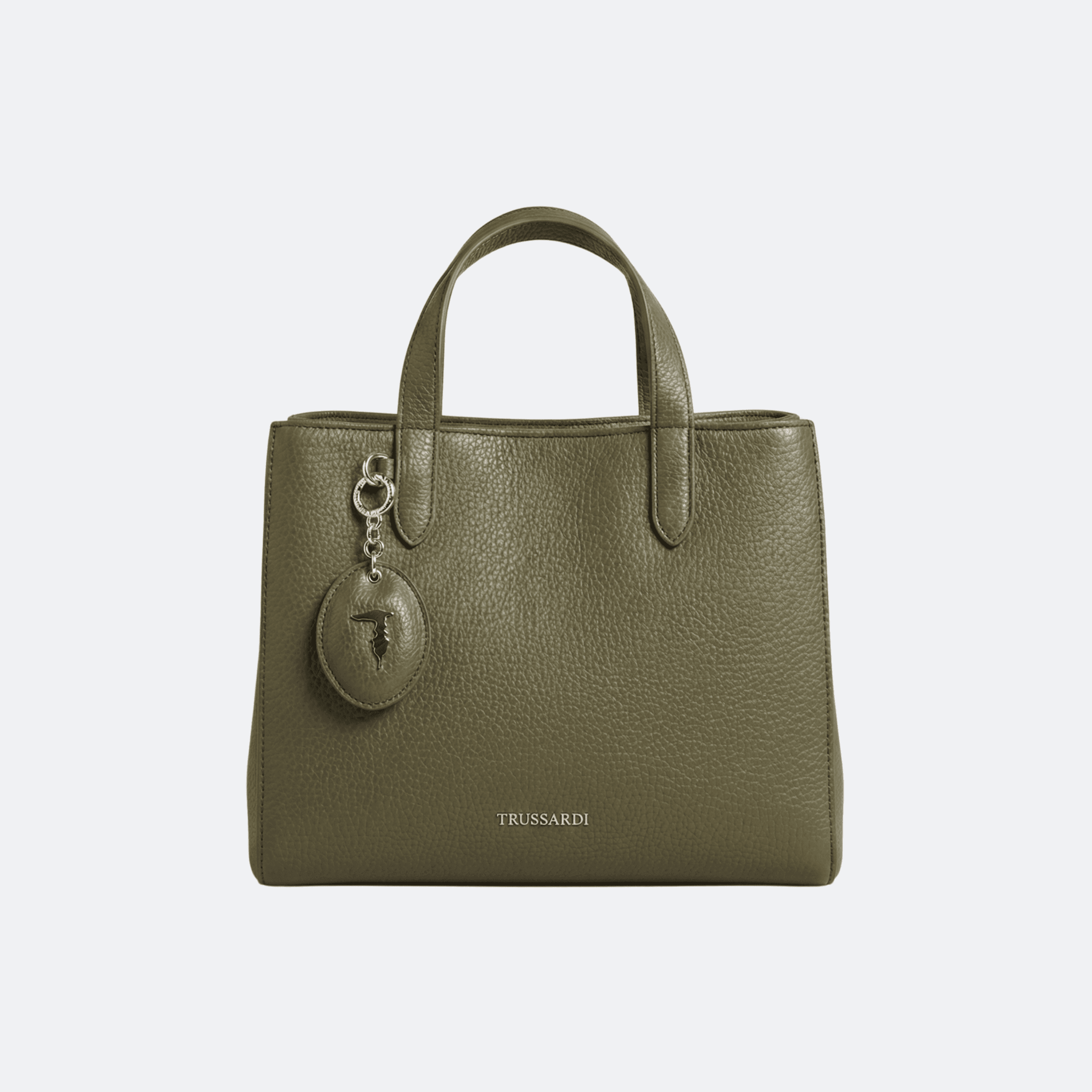 Trussardi Leather Top-Handle Tote Bag with Logo Charm - Green