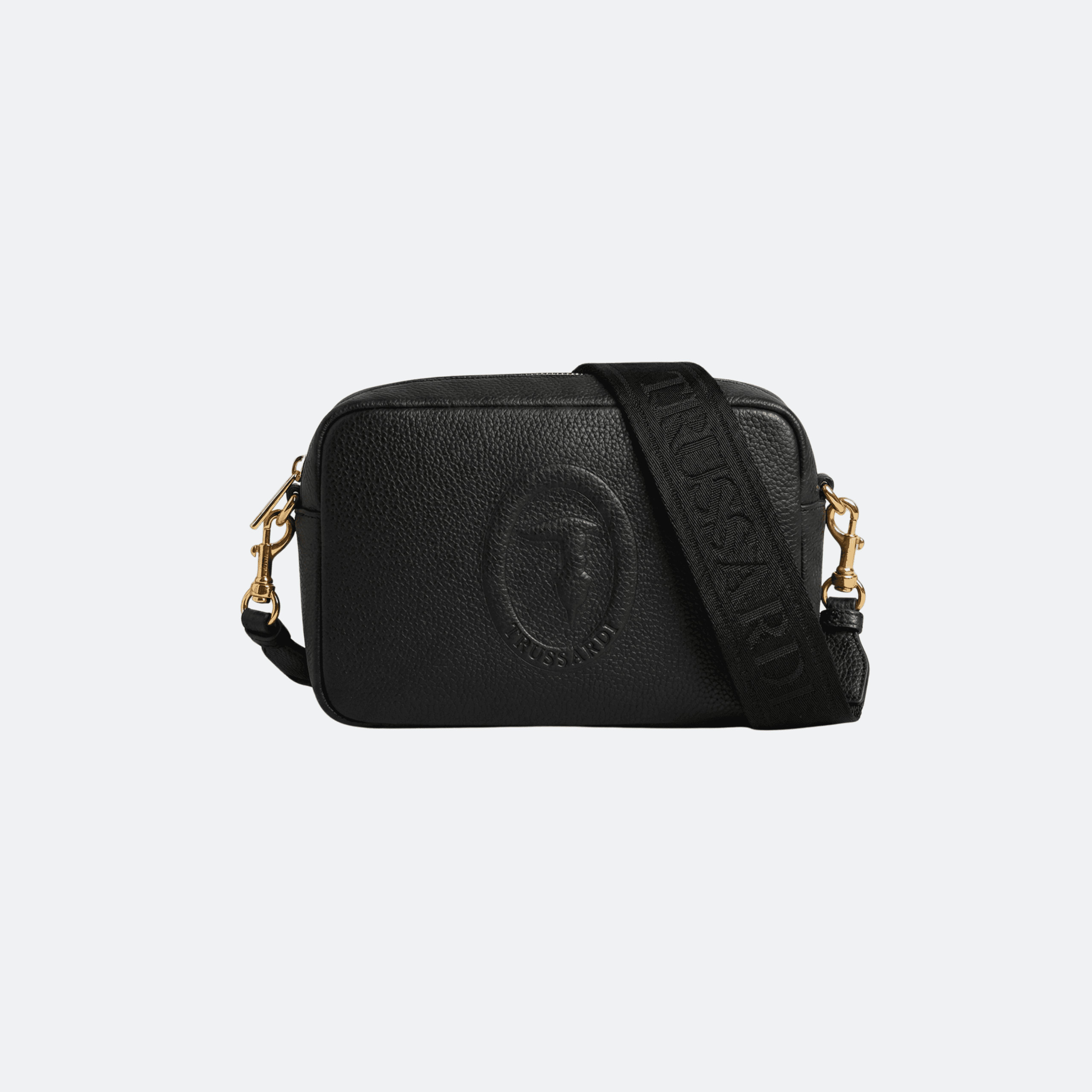 Trussardi Logo-Embossed Leather Camera Bag in Black