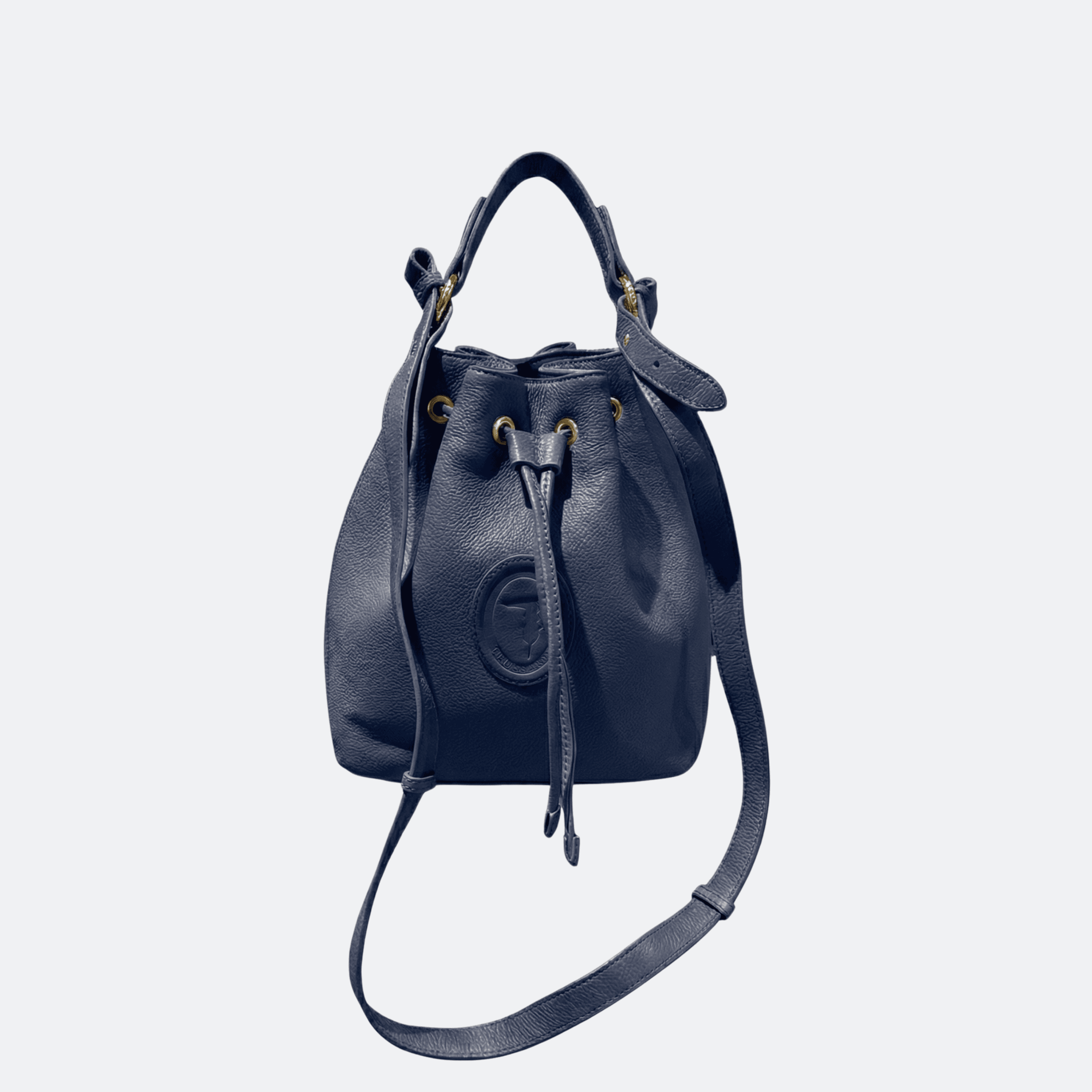 Trussardi Logo Leather Drawstring Bucket Bag - Navy Blue