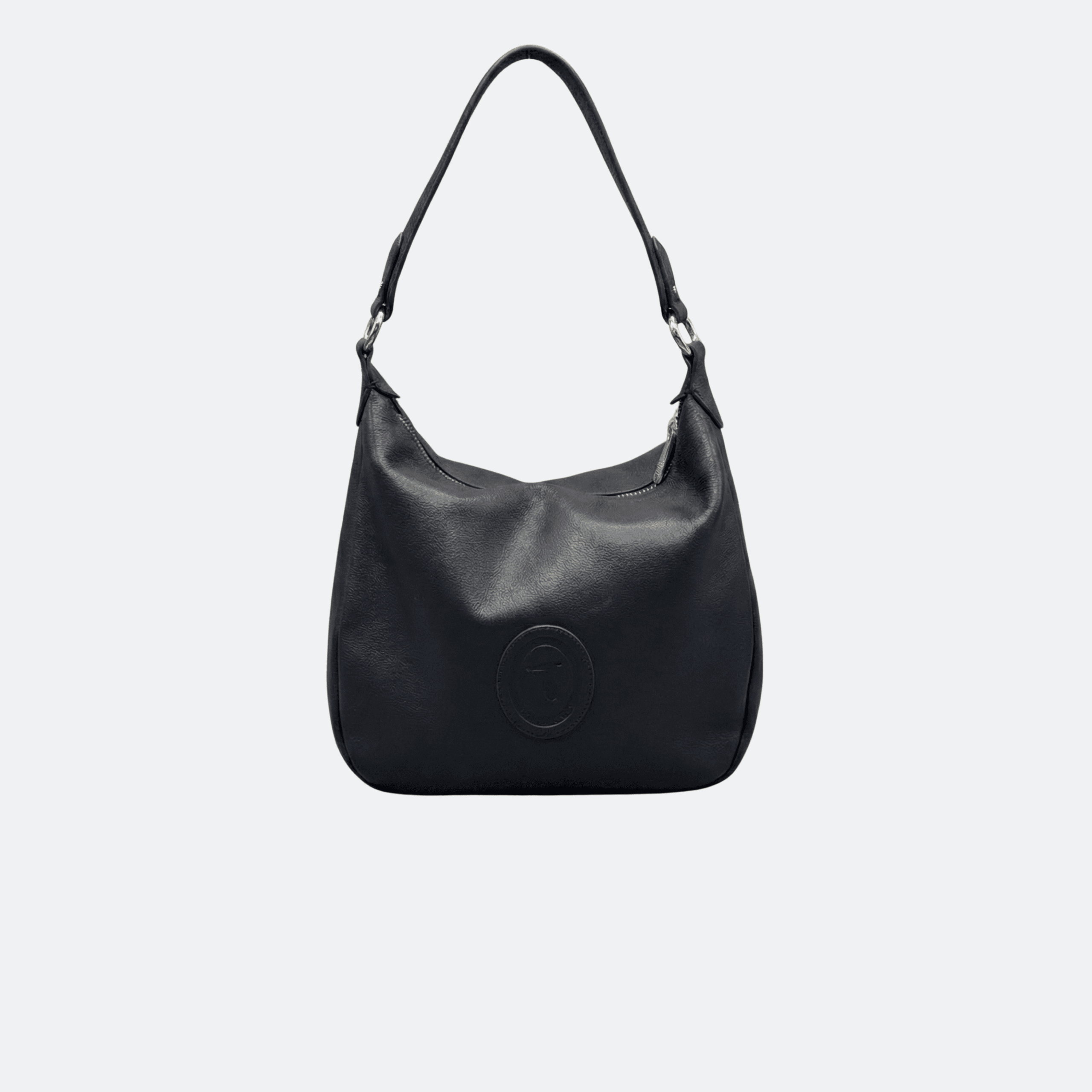 Trussardi Soft Leather Shoulder Bag with Embossed Logo - Navy Blue