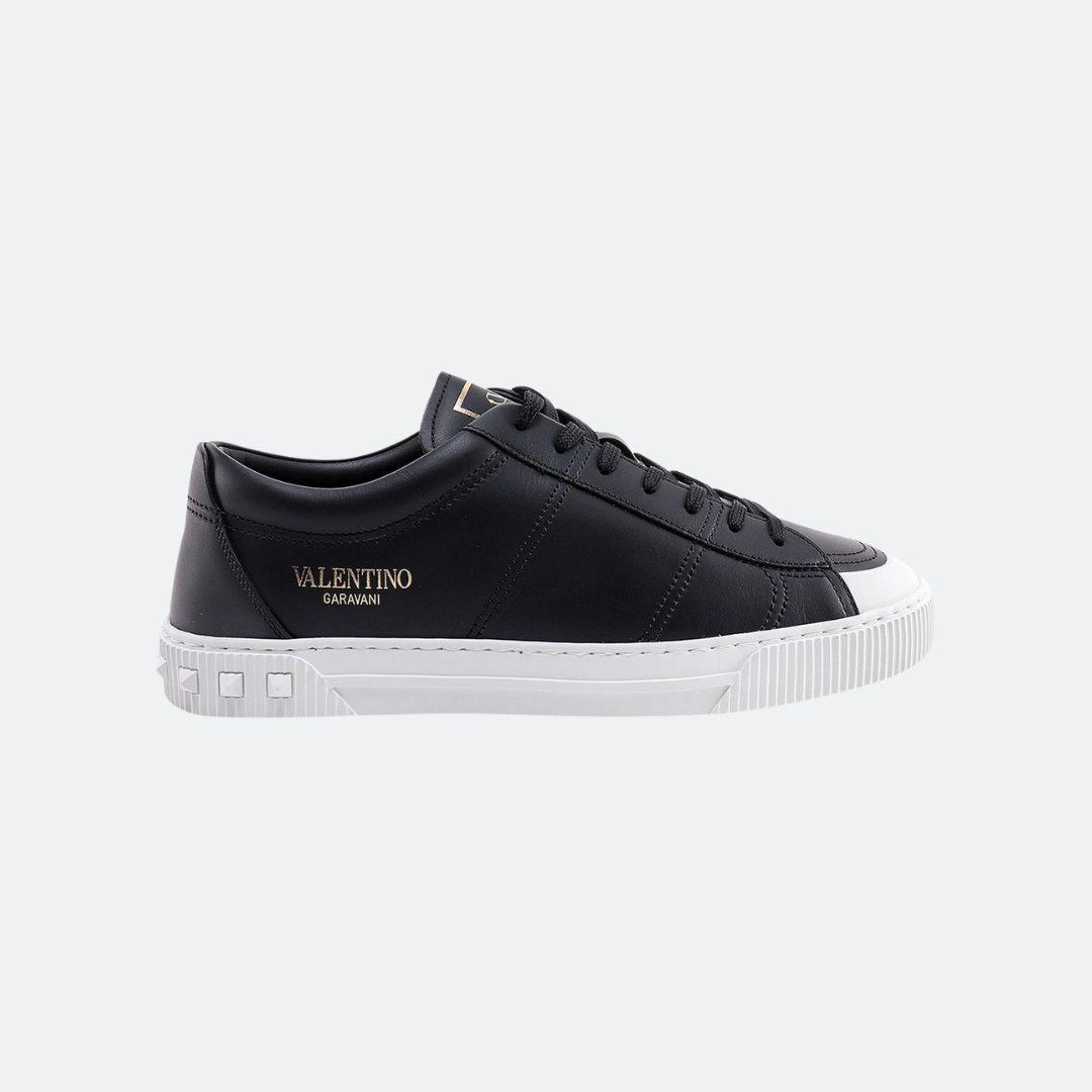 Valentino Garavani City Planet Black Leather Men Sneakers