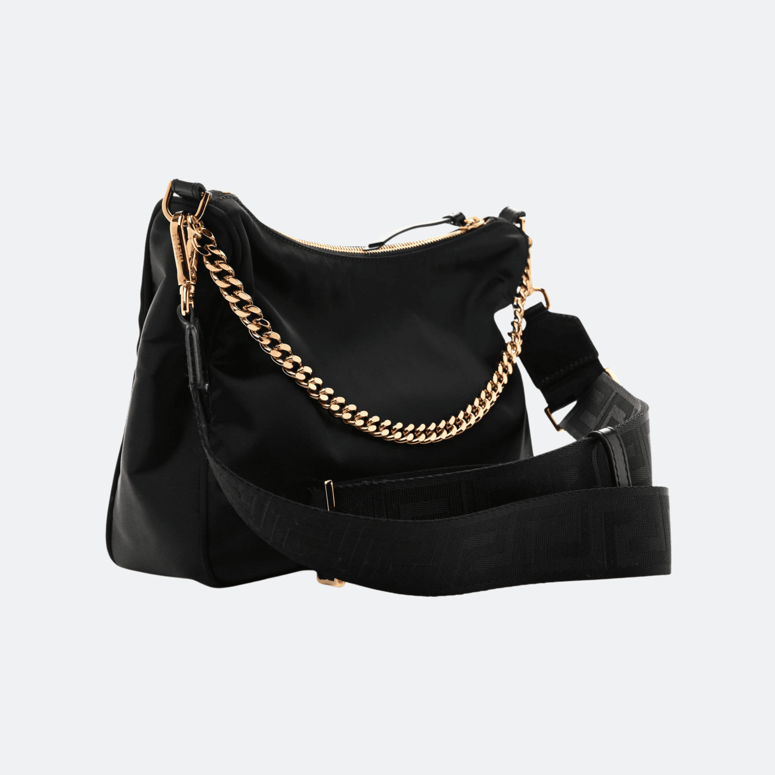 Versace Nylon Tribute Chain Crossbody Shoulder Bag for Women - Black alternate